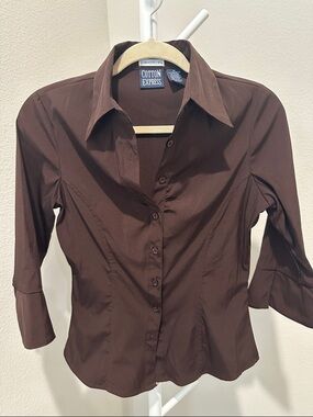 Cotton Express Women's Dark Brown Button-Down Blouse